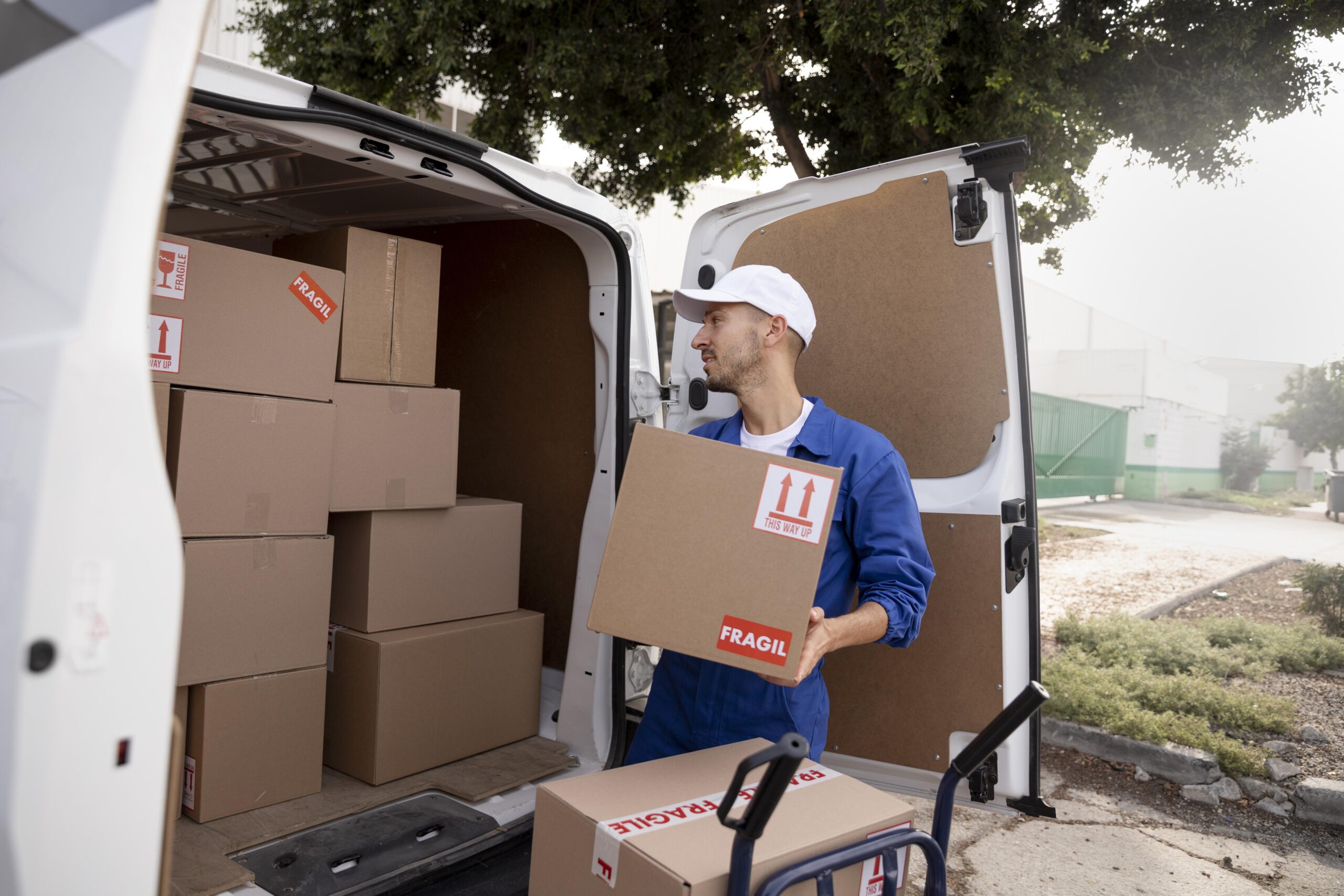 delivery man holding box